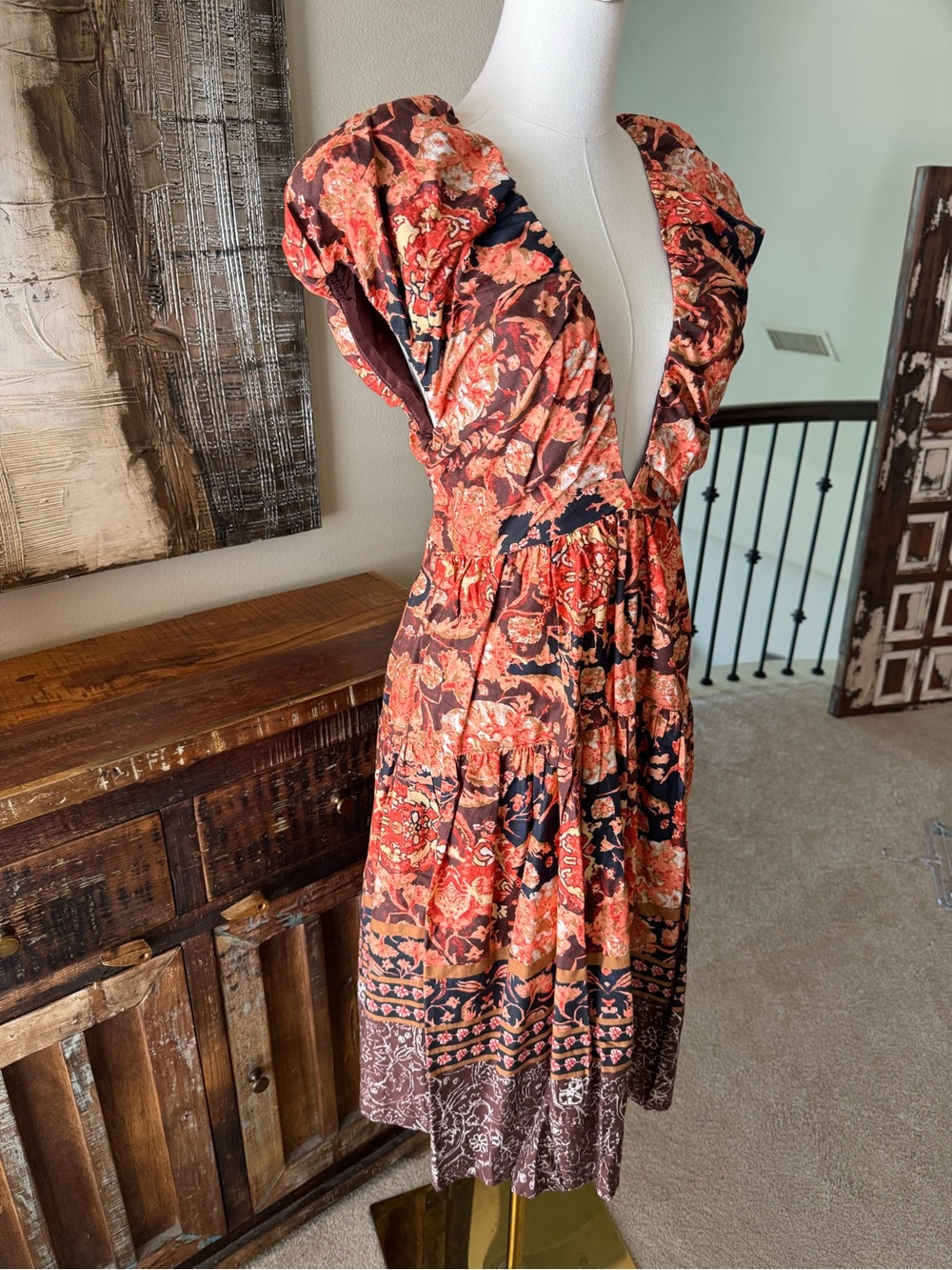 Anthropologie Printed V-Neck BabyDoll Dress - size 8 - Picture 8 of 14